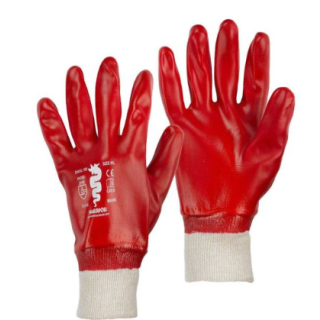 RED PVC KNIT WRIST GLOVES - SIZE LARGE X9