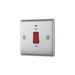 NBS74-01 45A - BRUSHED STEEL 45A  DOUBLE POLE NEON COOKER SWITCH