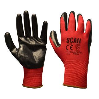 SCAGLONITBL Scan Red Nitrile Palm Dipped Glove 13G – Size 9