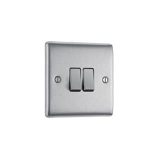 (w) NBS42-012 BRUSHED STEEL 2 GANG WAY LIGHT SWITCH