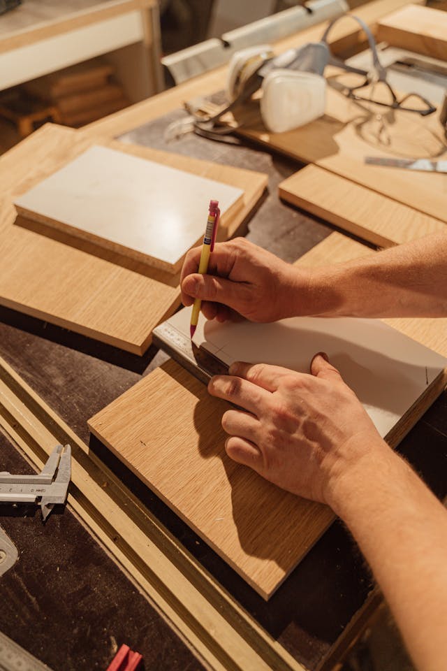 man drawing over softwood skirting board for measurements